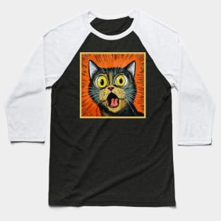 Shocked Cat Cartoon Vintage Cartoon Cat Crazy. Baseball T-Shirt